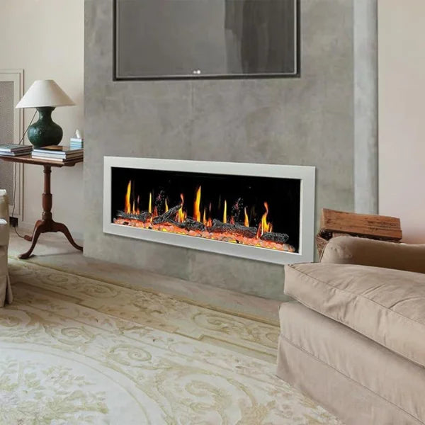 Litedeer Homes Gloria II 58" White Seamless Push-in Electric Fireplace With Smart App Control and 5 Unique Flame - ZEF58VW