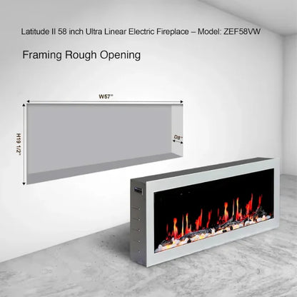 Litedeer Homes Gloria II 58" White Seamless Push-in Electric Fireplace With Smart App Control and 5 Unique Flame - ZEF58VW