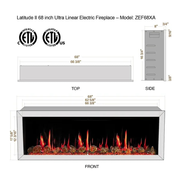 Litedeer Homes Gloria II 68" White Seamless Push-in Electric Fireplace With Reflective Fire Glass Reflective Fire Glass - ZEF68XAW