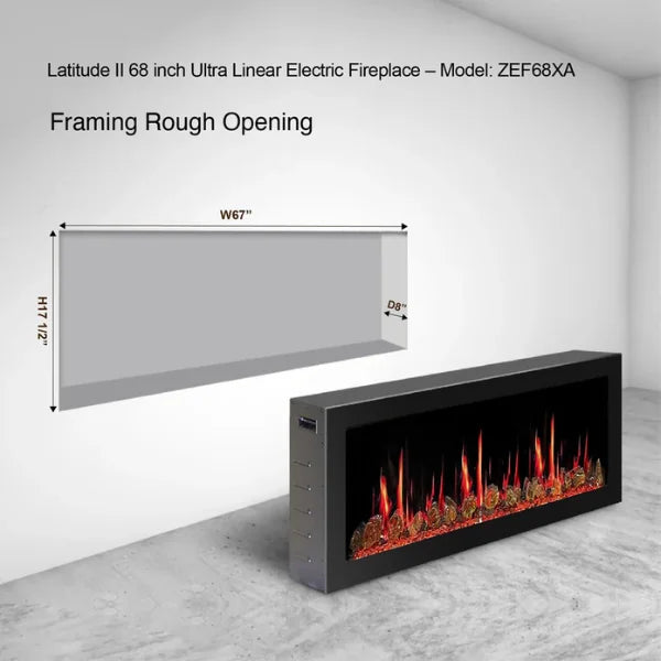 Litedeer Homes Gloria II 68" White Seamless Push-in Electric Fireplace With Reflective Fire Glass Reflective Fire Glass - ZEF68XAW