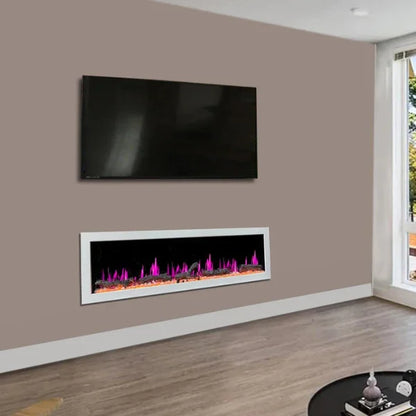 Litedeer Homes Gloria II 68" White Seamless Push-in Electric Fireplace With Smart App Control and 5 Unique Flame - ZEF68XW