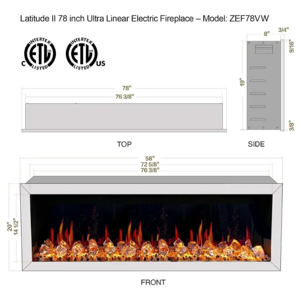 Litedeer Homes Gloria II 68" White Seamless Push-in Electric Fireplace With Smart App Control and 5 Unique Flame - ZEF68XW