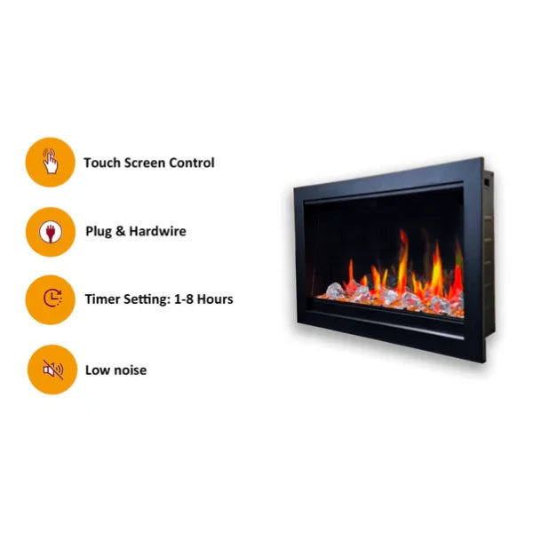 Litedeer Homes LiteStar 33" Crystal Pebble Smart Electric Fireplace Inserts - ZEF38VC-33-Crystal