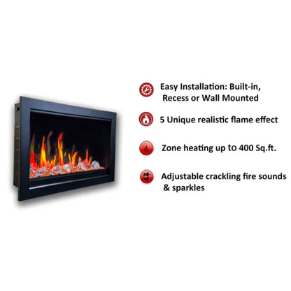 Litedeer Homes LiteStar 33" Crystal Pebble Smart Electric Fireplace Inserts - ZEF38VC-33-Crystal