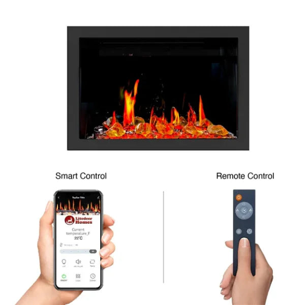 Litedeer Homes LiteStar 38" Luster Copper Amber Glass Smart Electric Fireplace Inserts With App Reflective Amber Glass - ZEF38VC-Amber