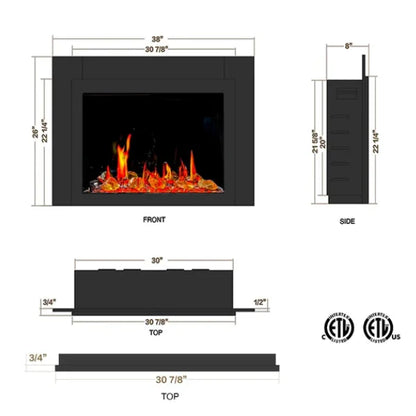 Litedeer Homes LiteStar 38" Luster Copper Amber Glass Smart Electric Fireplace Inserts With App Reflective Amber Glass - ZEF38VC-Amber