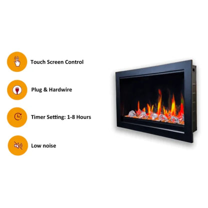 Litedeer Homes LiteStar 38" Luster Copper Amber Glass Smart Electric Fireplace Inserts With App Reflective Amber Glass - ZEF38VC-Amber