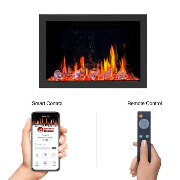 Litedeer Homes LiteStar 38" Crystal Pebble Smart Electric Fireplace Inserts With App Diamond-like Crystal - ZEF38VC-Crystal