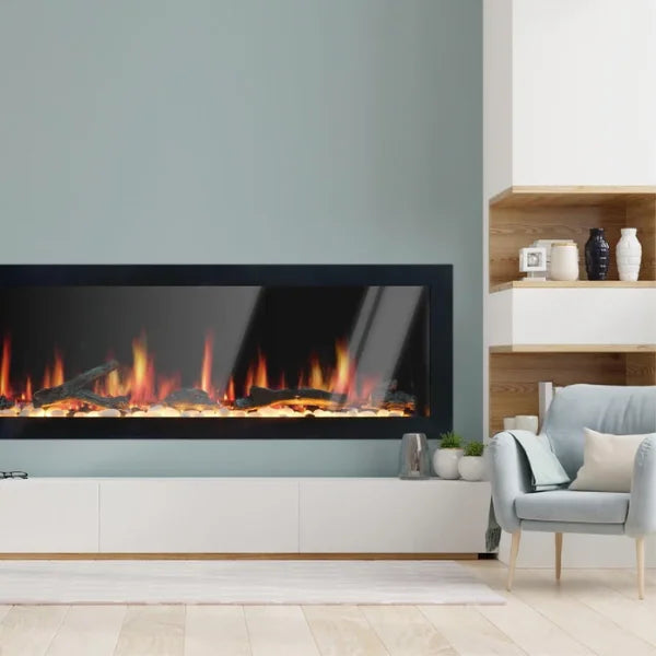 Litedeer Homes Latitude II 48" Seamless Push-in Electric Fireplace With App Driftwood Log & River Rock - ZEF48X