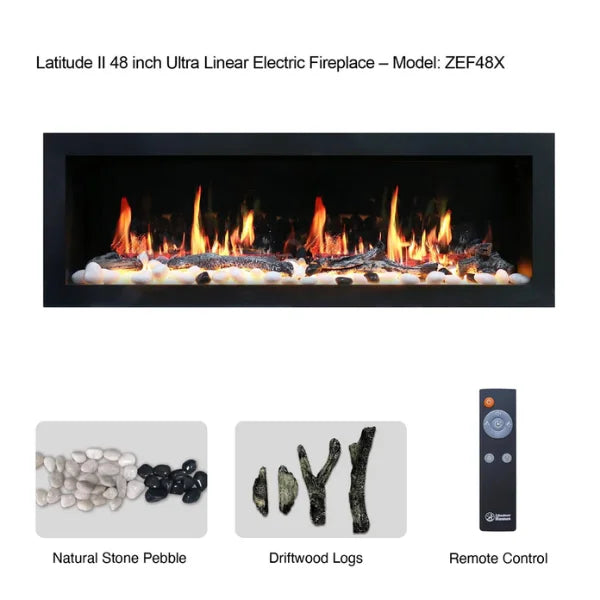 Litedeer Homes Latitude II 48" Seamless Push-in Electric Fireplace With App Driftwood Log & River Rock - ZEF48X