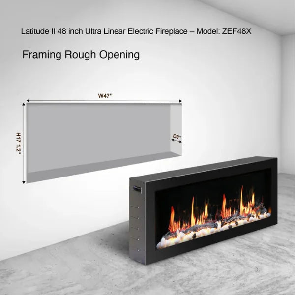 Litedeer Homes Latitude II 48" Seamless Push-in Electric Fireplace With App Driftwood Log & River Rock - ZEF48X