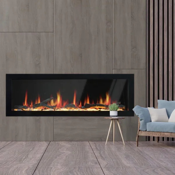 Litedeer Homes Latitude II 48" Seamless Push-in Electric Fireplace With App Driftwood Log & River Rock - ZEF48X