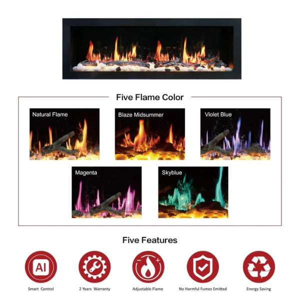 Litedeer Homes Latitude II 48" Seamless Push-in Electric Fireplace With App Driftwood Log & River Rock - ZEF48X