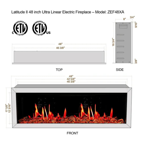 Litedeer Homes Latitude II 48" Seamless Push-in Electric Fireplace With Luster Copper Reflective Fire Glass - ZEF48XA