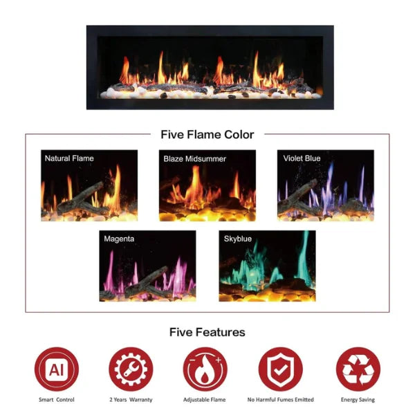 Litedeer 48" Gloria II Push-In Contemporary Smart Linear Vent-Free Built-In Electric Fireplace ZEF48XS