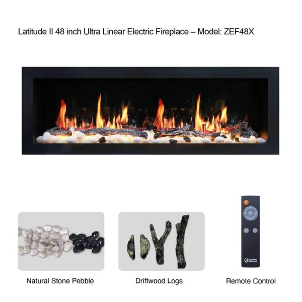 Litedeer 48" Gloria II Push-In Contemporary Smart Linear Vent-Free Built-In Electric Fireplace ZEF48XS