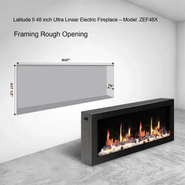 Litedeer 48" Gloria II Push-In Contemporary Smart Linear Vent-Free Built-In Electric Fireplace ZEF48XS