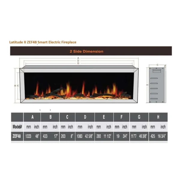 Litedeer 48" Gloria II Push-In Contemporary Smart Linear Vent-Free Built-In Electric Fireplace ZEF48XS