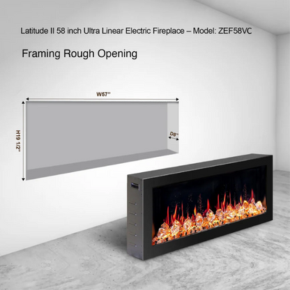 Litedeer Homes Latitude II 58" Seamless Push-in Electric Fireplace With Acrylic Crushed Ice Rocks - ZEF58VC