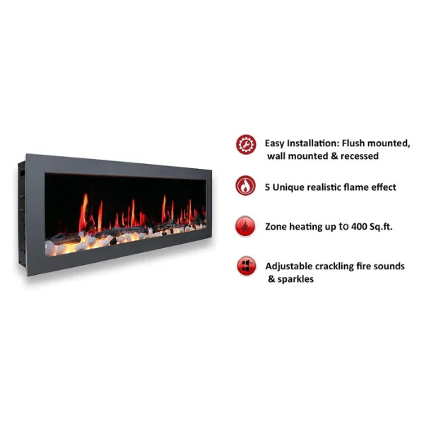 Litedeer Homes Gloria II 58" Silver Seamless Push-in Electric Fireplace - ZEF58VS