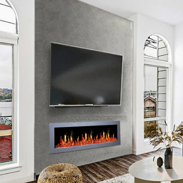 Litedeer Homes Gloria II 58" Silver Seamless Push-in Electric Fireplace - ZEF58VS