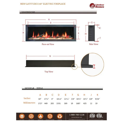 Litedeer Gloria II 68" Seamless Push-in Electric Smart Linear Vent-Free Built-In Electric Fireplace ZEF68XS