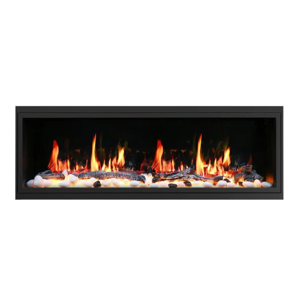 Litedeer Homes Latitude 75" Black Ultra Slim Built-in Linear Smart Electric Fireplace With Driftwood Log & River Rock - ZEF75V