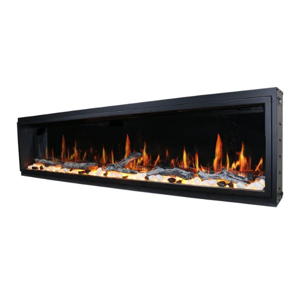 Litedeer Homes Latitude 75" Black Ultra Slim Built-in Linear Smart Electric Fireplace With Driftwood Log & River Rock - ZEF75V