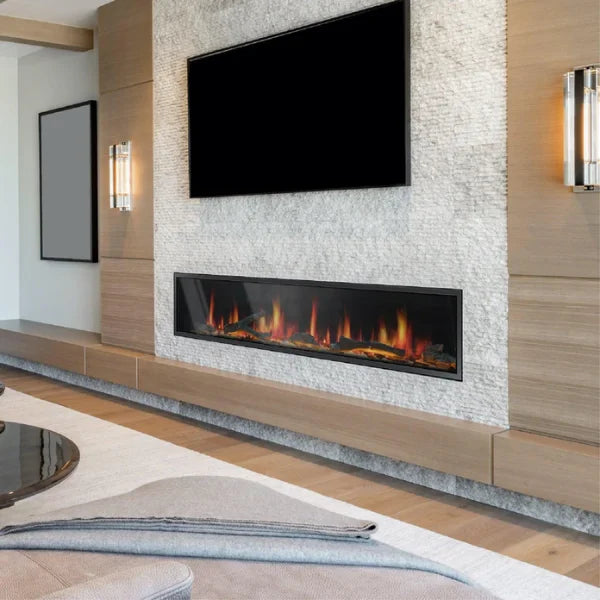 Litedeer Homes Latitude 75" Black Ultra Slim Built-in Linear Smart Electric Fireplace With Driftwood Log & River Rock - ZEF75V