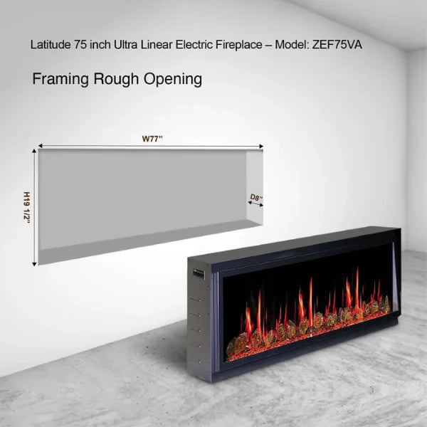 Litedeer Homes Latitude 75" Black Ultra Slim Built-in Linear Smart Electric Fireplace With Luster Copper Reflective Fire Glass - ZEF75VA