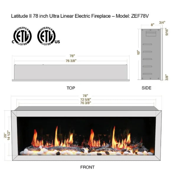 Litedeer Homes Latitude II 78" Seamless Push-in Electric Fireplace With App Driftwood Log & River Rock - ZEF78V