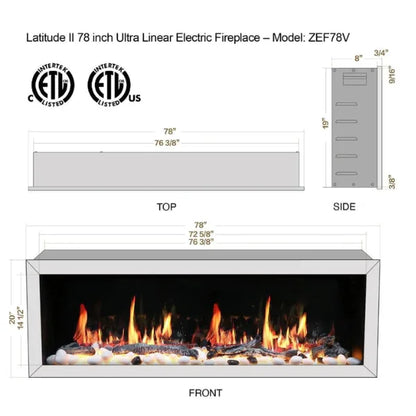 Litedeer Homes Latitude II 78" Seamless Push-in Electric Fireplace With App Driftwood Log & River Rock - ZEF78V