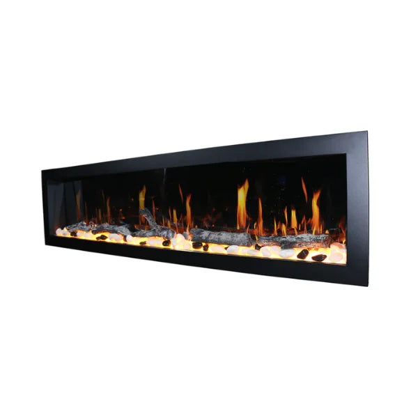 Litedeer Homes Latitude II 78" Seamless Push-in Electric Fireplace With App Driftwood Log & River Rock - ZEF78V