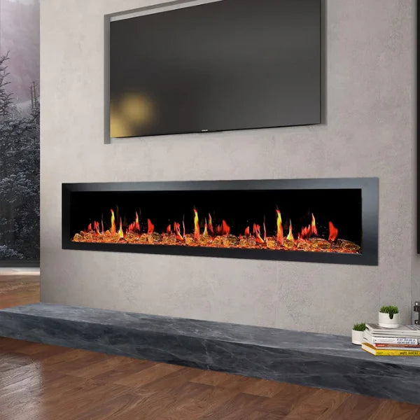 Litedeer Homes Latitude II 78" Seamless Push-in Electric Fireplace With Luster Copper Reflective Fire Glass - ZEF78VA