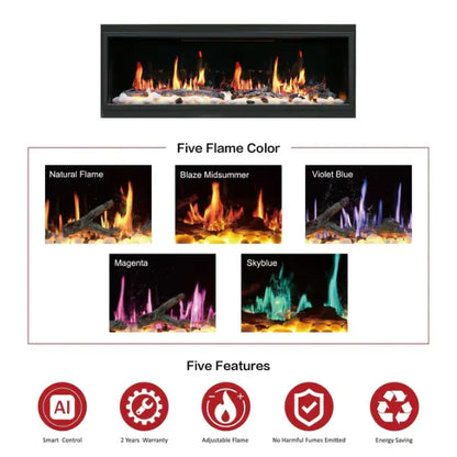 Litedeer Homes Latitude 45" Black Ultra Slim Built-in Linear Smart Electric Fireplace With Driftwood Log & River Rock - ZEF45X