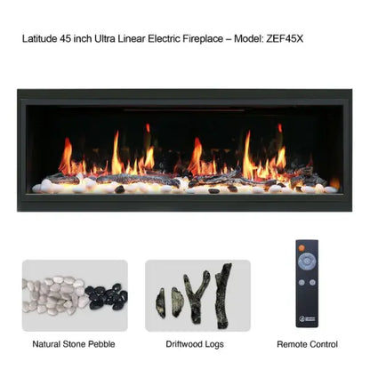 Litedeer Homes Latitude 45" Black Ultra Slim Built-in Linear Smart Electric Fireplace With Driftwood Log & River Rock - ZEF45X