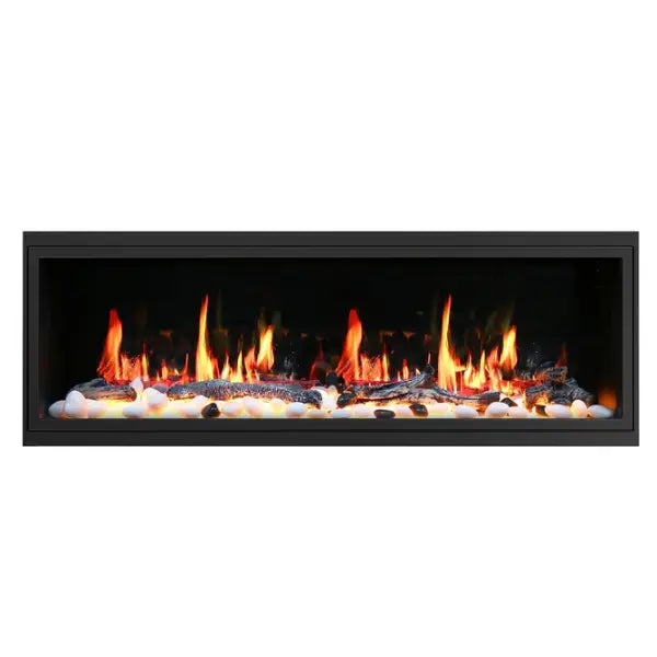 Litedeer Homes Latitude 45" Black Ultra Slim Built-in Linear Smart Electric Fireplace With Driftwood Log & River Rock - ZEF45X