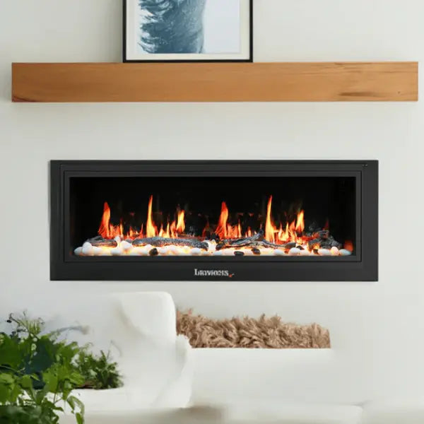 Litedeer Homes Latitude 45" Black Ultra Slim Built-in Linear Smart Electric Fireplace With Driftwood Log & River Rock - ZEF45X