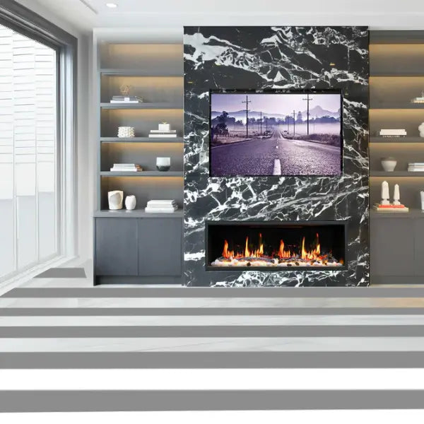 Litedeer Homes Latitude 45" Black Ultra Slim Built-in Linear Smart Electric Fireplace With Driftwood Log & River Rock - ZEF45X