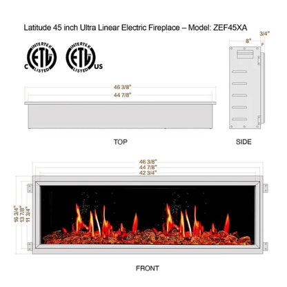 Litedeer Homes Latitude 45" Black Ultra Slim Built-in Linear Smart Electric Fireplace With Luster Copper Reflective Fire Glass - ZEF45XA