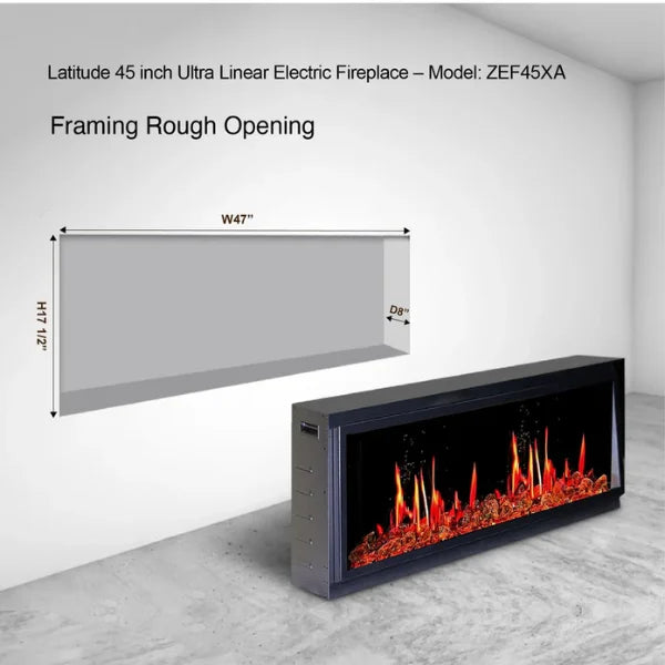 Litedeer Homes Latitude 45" Black Ultra Slim Built-in Linear Smart Electric Fireplace With Luster Copper Reflective Fire Glass - ZEF45XA