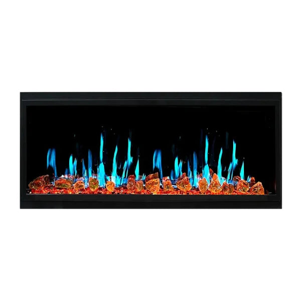 Litedeer Homes Latitude 45" Black Ultra Slim Built-in Linear Smart Electric Fireplace With Luster Copper Reflective Fire Glass - ZEF45XA