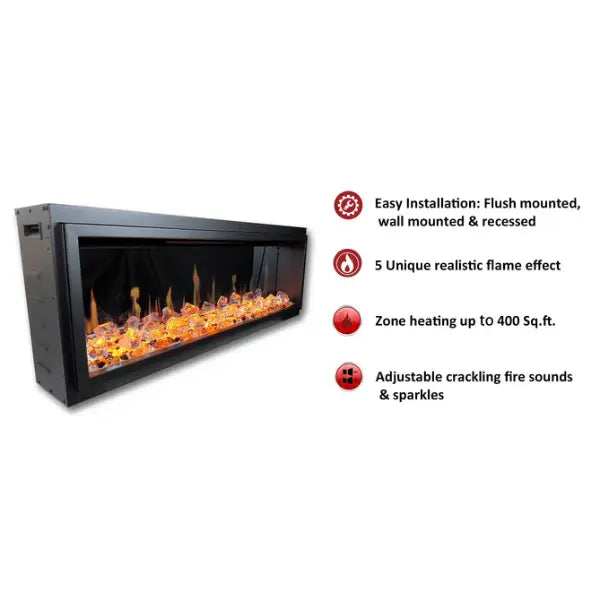 Litedeer Homes Latitude 45" Ultra Slim Built-in Electric Fireplace With Acrylic Crushed Ice Rocks - ZEF45XC