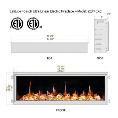 Litedeer Homes Latitude 45" Ultra Slim Built-in Electric Fireplace With Acrylic Crushed Ice Rocks - ZEF45XC