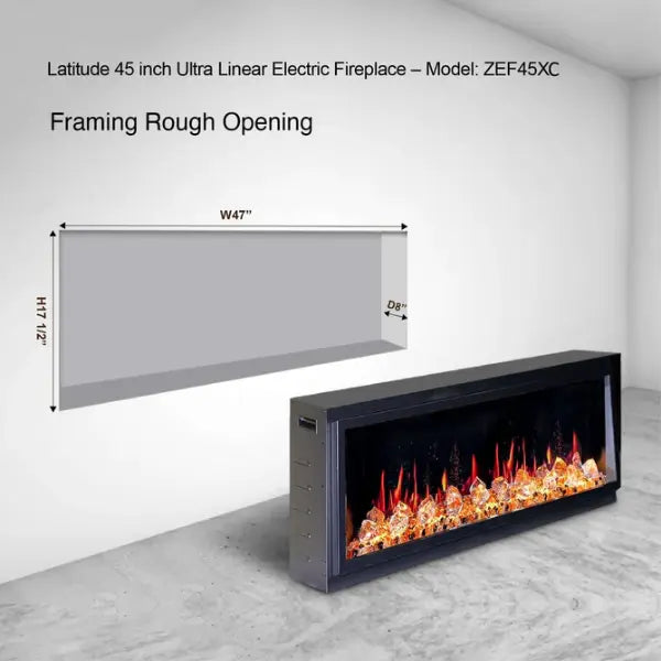 Litedeer Homes Latitude 45" Ultra Slim Built-in Electric Fireplace With Acrylic Crushed Ice Rocks - ZEF45XC