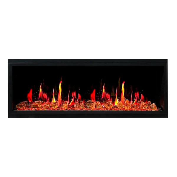 Litedeer Homes Latitude 55" Black Ultra Slim Built-in Linear Smart Electric Fireplace With Luster Copper Reflective Fire Glass - ZEF55VA