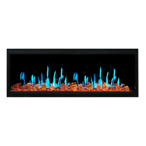 Litedeer Homes Latitude 55" Black Ultra Slim Built-in Linear Smart Electric Fireplace With Luster Copper Reflective Fire Glass - ZEF55VA