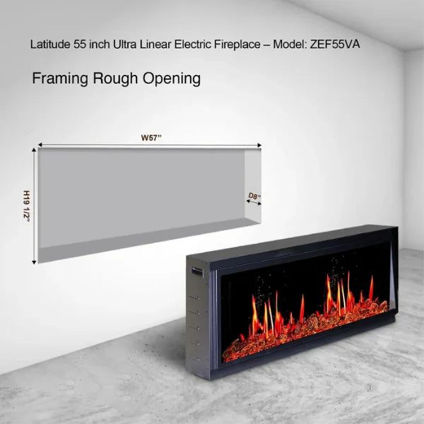 Litedeer Homes Latitude II 58" Seamless Push-in Electric Fireplace With Luster Copper Reflective Fire Glass - ZEF58VA