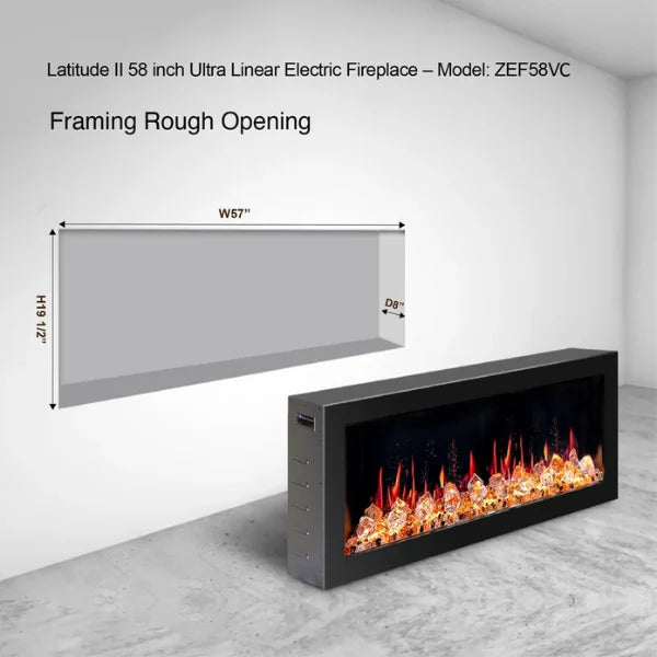 Litedeer Homes Latitude II 58" Seamless Push-in Electric Fireplace With Luster Copper Reflective Fire Glass - ZEF58VA