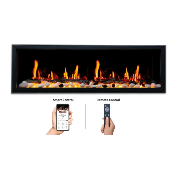 Litedeer Homes Latitude 65" Black Ultra Slim Built-in Linear Smart Electric Fireplace With Driftwood Log & River Rock - ZEF65X